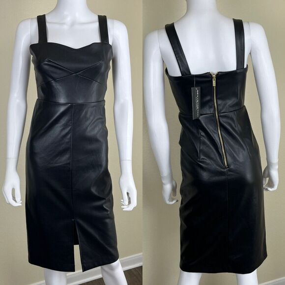 Cache Women's Size 00 Black Faux Leather Sheath Dress NEW Bodycon Sexy Party - Picture 1 of 17
